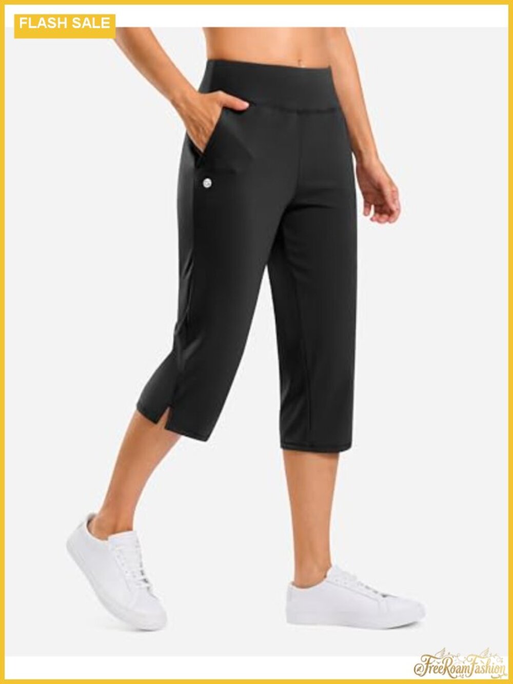 Women's High Waist Golf Capri Pants 4 Pockets 4-Way Stretch Nylon Spandex